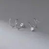 Pendientes de Plata de Ley S925 Nalan con un Solo Diamante en Forma de Ola Estilo Coreano Dulce Ola Espiral Pendientes Sencillos E8312