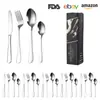 Amazon transfronterizo acero inoxidable 1010 cubertería cuchillo tenedor cuchara juego cuchillo para bistec 24 piezas caja de regalo occidental cuatro piezas principales