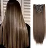 Peças de Peruca Europeias e Americanas Transfronteiriças em Estoque 16 Cartões Conjunto de 6 Peças de Extensões de Cabelo Fibra Química Cabelo Longo Reto Feminino Extensões de Cabelo com Clipe Conjunto