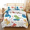 Amazon transfronterizo juego de tres piezas lindo estampado de dinosaurio de dibujos animados poliéster ropa de cama comercio exterior textil para el hogar al por mayor
