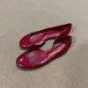 Zapatos Planos para Mujer Chuyuji Estilo Retro Francés Rojo Poco Profundos Slip-On Moda Versátil Punta Redonda