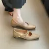 Versión de Cuero Suave~Zapatos Mary Jane de Tacón Oculto con Temperamento Retro Francés Zapatos de Vestir de Boca Baja con Correa Única de Punta Cuadrada