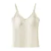 Camisola de encaje para otoño e invierno de tejido cepillado con copas fijas, ropa interior de color liso adelgazante y cómoda para llevar debajo de la ropa.
