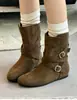 Botines de gamuza de punta redonda estilo coreano muy populares para mujer, nuevos para el otoño de 2026, con plantillas ocultas para aumentar la altura, botines retro Martin
