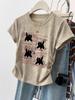 Camiseta de Manga Corta de Algodón Puro para Mujer Verano 2025 Caqui Patrón de Hombro Letras Moderna y Elegante Dulce Chica Camiseta Interior Trbottomy