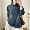 Primavera 2026 Tallas Grandes Camisa de Mezclilla Manga Larga Cárdigan Superior Efecto Adelgazante 100kg Chaqueta Tallas Grandes Cuello Solapa Camisa Casual 9904