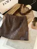 Saia vintage de camurça resistente com lantejoulas para mulheres, nova de outono, cintura alta, brilhante, linha A, justa ao corpo, curta
