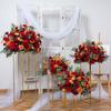 Escenario de boda europeo pasarela marco geométrico diseño guía de carretera bola de flores sala de exposiciones decoración de mesa de boda flor artificial