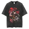 Camiseta Vintage Lavada com Estampa de Anime 230g Algodão Puro Camiseta Logo Personalizado Moda de Rua Gola Redonda Manga Curta Camiseta Masculina