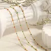 Corrente Lateral Minimalista Colorida e Única com Contas, Colar de Contas Coloridas em Resina para Mulheres, Corrente de Clavícula Dourada