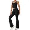 Conjunto de Roupa de Yoga Cruzado na Cintura para Mulheres, Top Esportivo Costas Nuas em Blocos de Cor, Calças Flare que Levantam o Bumbum e Afinam a Barriga, Roupa Fitness