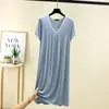 Verano Nuevo Modal Delgado Talla Grande Ropa de Casa para Mujer de Longitud Media Cuello en V Manga Corta Camisón Se Puede Usar Afuera Vestido
