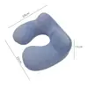 Almohada en forma de U portátil y simple inflable a presión para viajes largos y de negocios, almohada de soporte para el cuello flocada de PVC plegable para siestas en la oficina