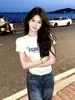 Camiseta Corta Casual de Verano Estilo Coreano de Gama Alta para Viajes al Trabajo Nicho Cuello Redondo para Mujer Ajustada Estilo Chica Caliente Pura Deseo Top Chic