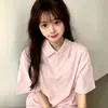 Venta de liquidación: Polo de Manga Corta de Algodón Puro para Mujer de Verano, Estilo Japonés, Camiseta con Estampado Único, Tallas Grandes, Corte Holgado, Estilo Trendy Ins