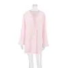 Comercio Exterior Estilo Europeo y Americano Camisón Rosa de Manga Larga con Cordones, Ropa de Casa Sexy de Algodón Puro para Mujer, Transpirable Moda de Primavera y Verano Ropa de Dormir para Dama