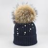 Chapéu de lã pérola outono e inverno chapéu de ondulação quente senhoras coreanas pele de guaxinim bola chapéu de malha gorro transfronteiriço