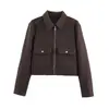 Chamarra corta con cremallera estilo europeo y americano para mujer, comercio exterior transfronterizo, ropa de trabajo con grandes bolsillos de parche, chamarra vintage de piel sintética para commuting