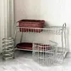 Estante de Almacenamiento para Lavabo Caja de Almacenamiento de Escritorio Drenaje de Acero Inoxidable Cesta de Almacenamiento para Cosméticos Baño Baño Inodoro