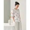 Camisa de Botones Estampada Estilo Chino, Corte Estrecho, Top Adelgazante de Algodón y Lino para Mujer, Nueva Camisa Elegante Holgada de Primavera y Verano