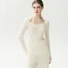 Suéter de cachemira ajustado para mujer, de cuello cuadrado, con un solo hombro, manga larga, tejido, capa base otoño/invierno