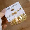 Pendientes de Martillo Geométricos Retro Literarios Transfronterizos Europeos y Americanos Set de 6 Piezas Pendientes Creativos de Diamante Corazón Pendientes de Aleación
