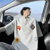 Nasa sobre Camiseta de Manga Curta Bordada com Flores para Homens, Marca Fresca da Moda de Verão, Top Soltinho de Meia-Manga com Gola Redonda Estilo Americano