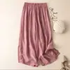 Calça pantalona de algodão e linho bordada estilo chinês para mulheres, com fenda na barra, design vintage e artístico, e corte solto e casual. Nova coleção de verão 2025