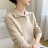Suéter de cachemira, nuevo estilo otoño e invierno, con patrones trenzados en ambos lados, engrosado, con cuello de solapa, corte holgado, jersey, manga larga, tejido de lana cálido para mujer