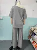 Conjunto de Pantalones Anchos con Cuello Diagonal Transfronterizo Europeo y Americano 2026 Primavera/Verano para Mujer Casual Color Sólido Deportivo Conjunto de Dos Piezas Holgado de Pantalones Largos