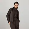 Jaqueta Curta de Baunilha e Café Inspirada em Design para Mulheres, Novo Estilo Primavera 2026, Gola Lapela, Mangas Longas, Sem Botões, Top Elegante e Emagrecedor
