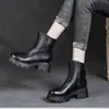 Botas Femininas Outono/Inverno 2026 Bico Redondo Retrô Solado Grosso Zíper Traseiro Com Pelúcia Quente Estilo Britânico Salto Bloco Moda Sapatos Individuais