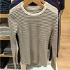 Camiseta de Mujer de Rayas Acanaladas Cuello Redondo Manga Larga Camiseta Base Casual Versátil 26 Nuevo Estilo Otoño 489040