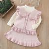 Colete de suéter infantil Cardigan 2024 Outono Bebê Menina Casaco Chanel Estilo terno Menina Conjunto de três peças