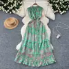 Vestido Francês Retro Elegante Feminino Estilo de Alta Qualidade Sem Mangas Cinturado Emagrecedor Linha A Floral Plissado Vestido de Chiffon
