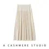 Elegante y fluido~Falda midi plisada de cintura alta 100% cachemira pura para mujer, falda plisada de color liso para otoño e invierno, que estiliza, por encima de la rodilla
