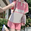 Estilo Universitario Estilo Japonés Chica Suave Conjunto Deportivo Femenino Verano Estudiante Holgado Cuello Polo Manga Corta Shorts Conjunto Casual de Dos Piezas