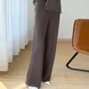 Pantalones de Pierna Ancha Engrosados con Ranuras para Mujer 100% Lana Pura Cintura Elástica Color Sólido Pierna Recta de Moda Versátiles Pantalones con Caída