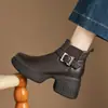 Botines de Piel de Oveja con Suela Gruesa 2025 para Mujeres Bajitas, Cómodos y que Aumentan la Altura, con Tacones Gruesos Altos, Punta Redonda y Detalles de Hebilla, Botines Cortos de Piel Genuina para Mujer