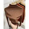 Tricô Branco Meia-Gola para Mulheres Estilo Outono/Inverno Chique Vazado Ajustado Camada Interna Suéter Top Curto de Base