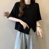 1.0-150kg Talla Extragrande Camiseta de Manga Corta para Mujer Verano Nuevo Look Adelgazante Cubre Vientre Top con Abertura Asimétrica Ins