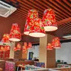 Nuevo Candelabro de Comedor Estilo Chino, Lámparas para Salón de Estofado en Olla de Hierro Estilo Noreste, Iluminación Creativa Especial, Faroles Grandes de Tela de Flores