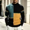 Outono/Inverno 2026 Novo Suéter Masculino Estilo Coreano Casual Gola Alta Parcial Color Block Tricô para Casal Camada Base