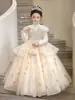 Vestido de Malha Longo com Bordado Pesado para Meninas, Outono Inverno, para Performance de Piano, Banquete, Princesa