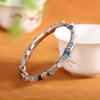 Joyería de Plata de Estilo Étnico Pulsera de Plata S925 para Mujer con Diseño de Bambú Azul Quemado y Brazalete de Jade Blanco Hetian