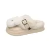 Pantuflas cálidas y lindas con hebilla de dibujos animados 2026, nuevas pantuflas de oso para invierno, sin cordones, para exteriores, para mujer