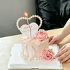 Decoração de Bolo Dia dos Namorados Qixi 2026 Ornamento de Laço de Pérola Topper de Coração com Rosa em Relevo Confissão de Casal