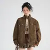 Chaqueta Unisex Versátil Talla Grande Color Sólido Casual Cuello Alto Suelto Mangas Anchas Cuero PU Tendencia Primavera Otoño