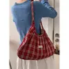Bolsa de Axila Casual Estilo Coreano Estilo Preguiçoso Grande Capacidade para Mulheres 2026 Nova Bolsa de Lona Xadrez Bolsa Tote de Ombro