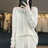Cardigan de Lana Nueva Estilo Jiangnan para Mujer Cuello Redondo Tejido a Crochet de Industria Pesada Chaqueta Suéter Holgada Versátil Superior Elegante